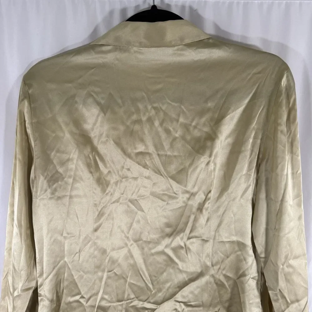 Casual Corner Stretch Silk Blend Blouse Women's 6 Green Button Up Long Sleeve